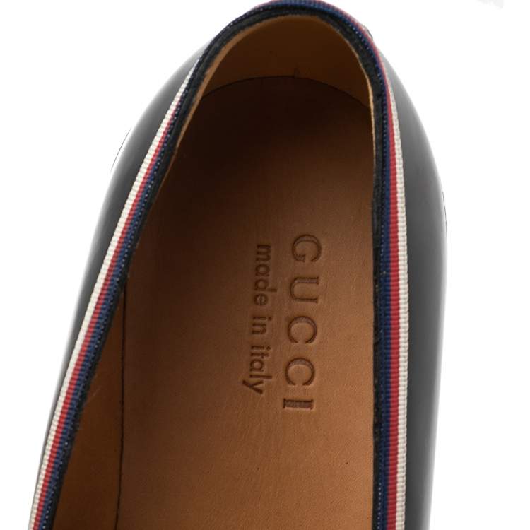 Pre Owned Gucci Black Glossy Leather Web Trim Loafers Size 43
