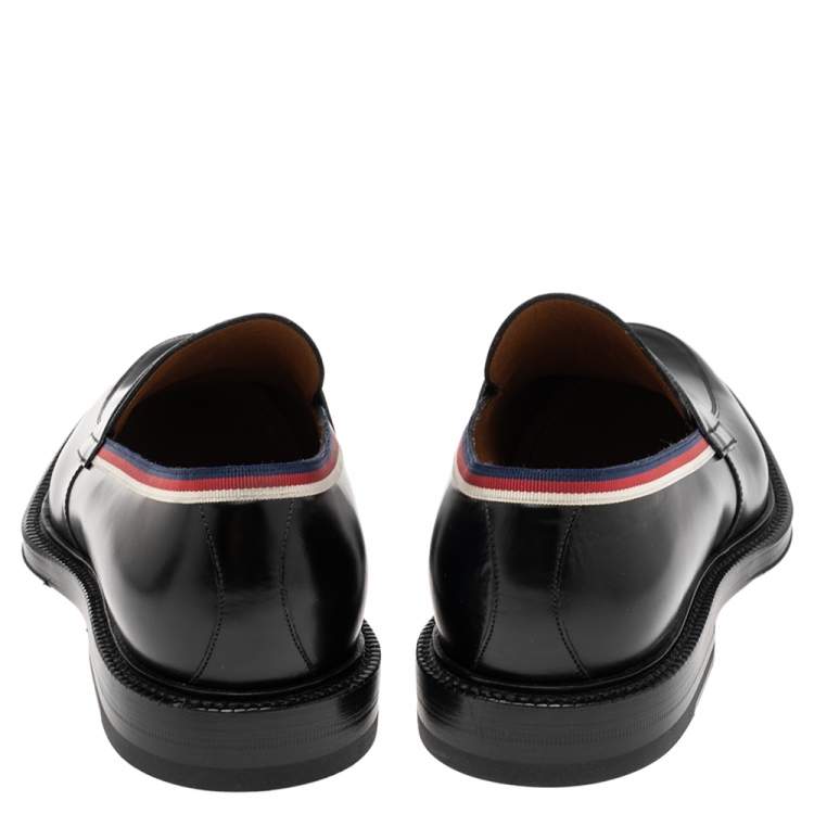 Pre Owned Gucci Black Glossy Leather Web Trim Loafers Size 43