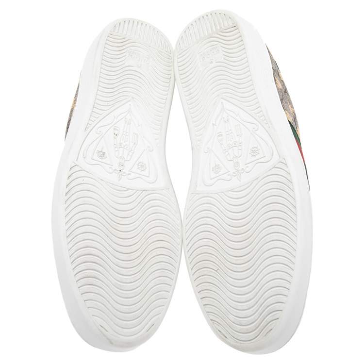 Pre Owned Gucci Beige/Red Canvas And Python Embossed Leather Ace Low Top Sneakers Size 43