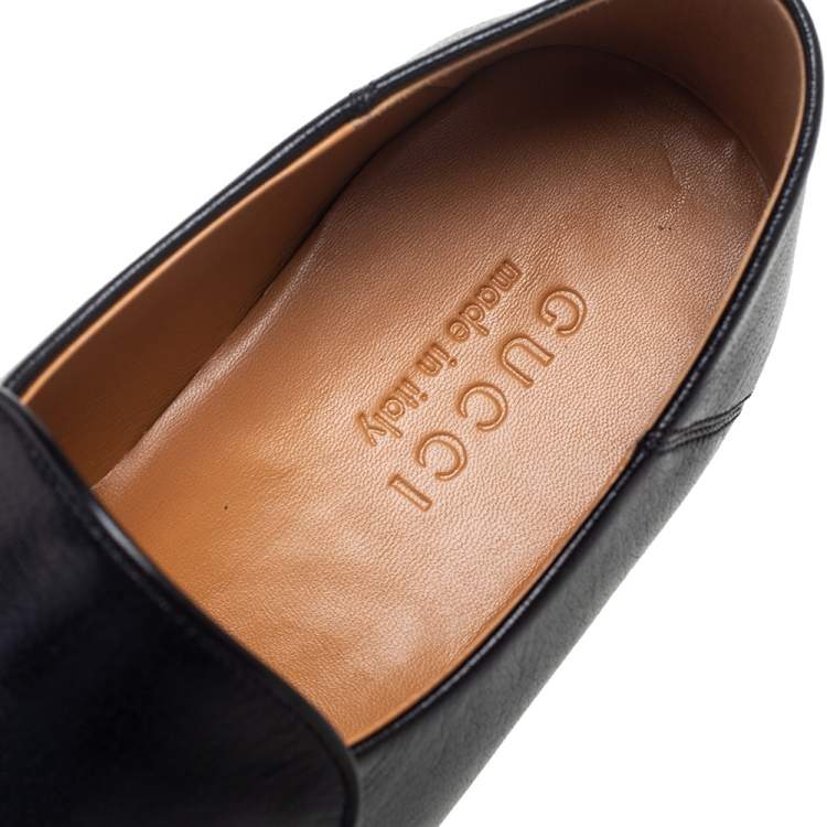 Pre Owned Gucci Black Leather Jordaan Horsebit Slip On Loafers Size 40.5