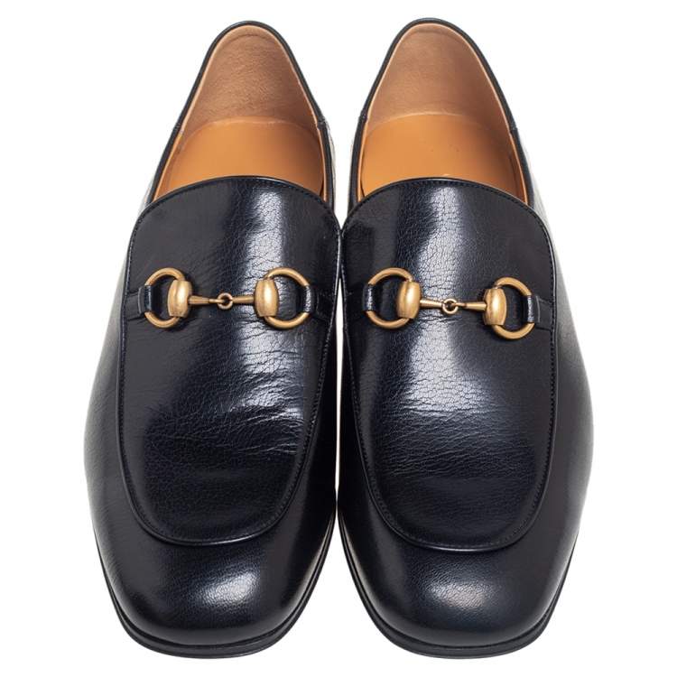 Pre Owned Gucci Black Leather Jordaan Horsebit Slip On Loafers Size 40.5