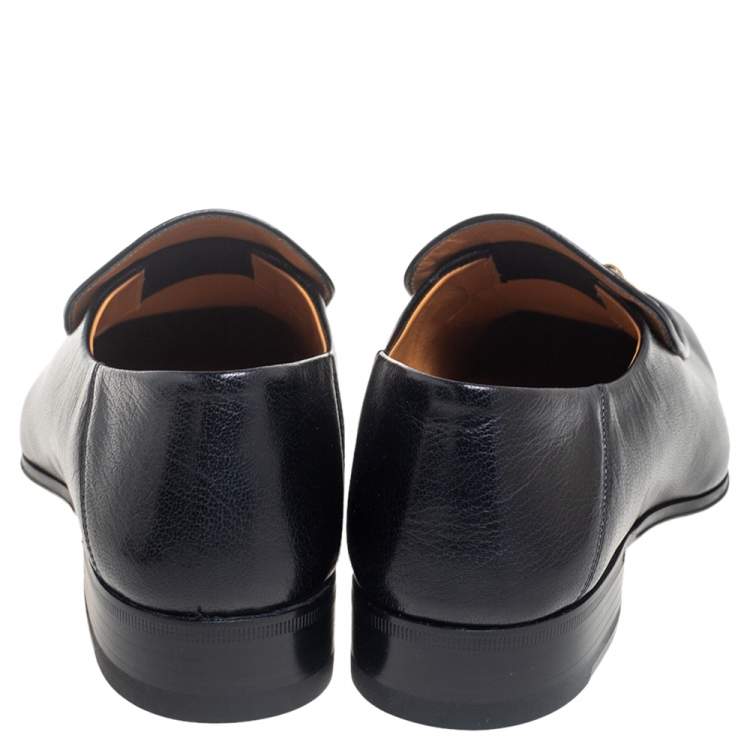 Pre Owned Gucci Black Leather Jordaan Horsebit Slip On Loafers Size 40.5