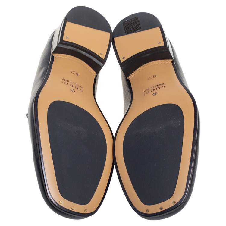 Pre Owned Gucci Black Leather Jordaan Horsebit Slip On Loafers Size 40.5