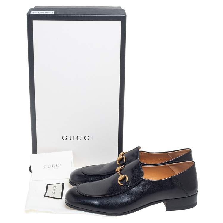 Pre Owned Gucci Black Leather Jordaan Horsebit Slip On Loafers Size 40.5