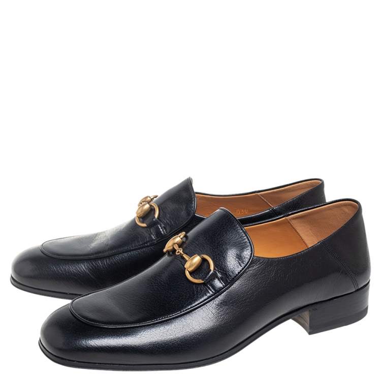 Pre Owned Gucci Black Leather Jordaan Horsebit Slip On Loafers Size 40.5