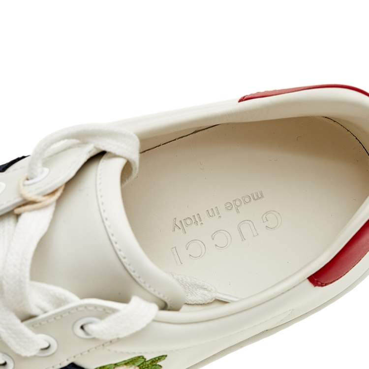 Pre Owned Gucci White Leather Ace Embroidered Low Top Sneakers Size 39