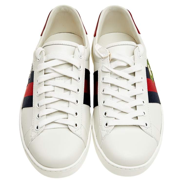 Pre Owned Gucci White Leather Ace Embroidered Low Top Sneakers Size 39