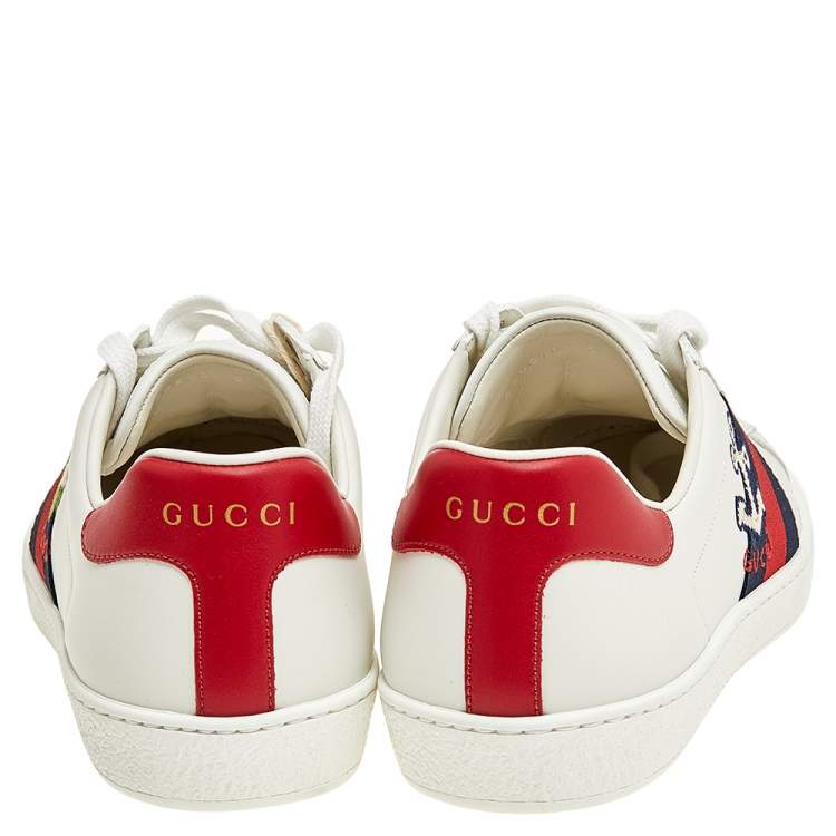 Pre Owned Gucci White Leather Ace Embroidered Low Top Sneakers Size 39