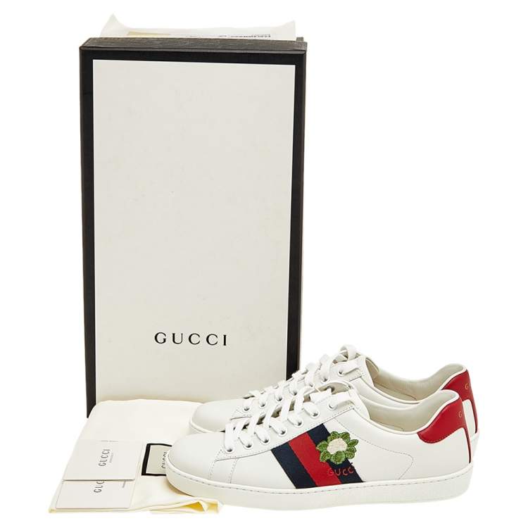 Pre Owned Gucci White Leather Ace Embroidered Low Top Sneakers Size 39