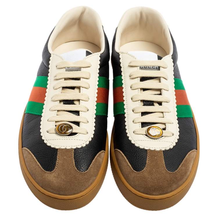 Pre Owned Gucci Multicolor Leather And Suede Ace Bee Web Low Top Sneakers Size 43