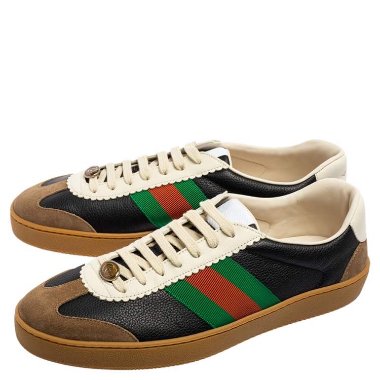 Pre Owned Gucci Multicolor Leather And Suede Ace Bee Web Low Top Sneakers Size 43