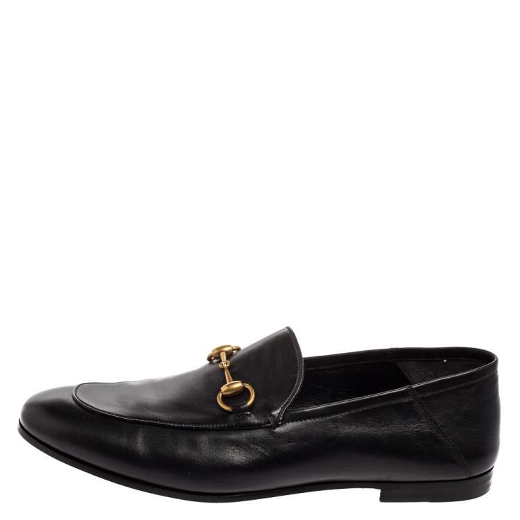 Pre Owned Gucci Black Leather Horsebit Jordaan Loafers Size 43.5 