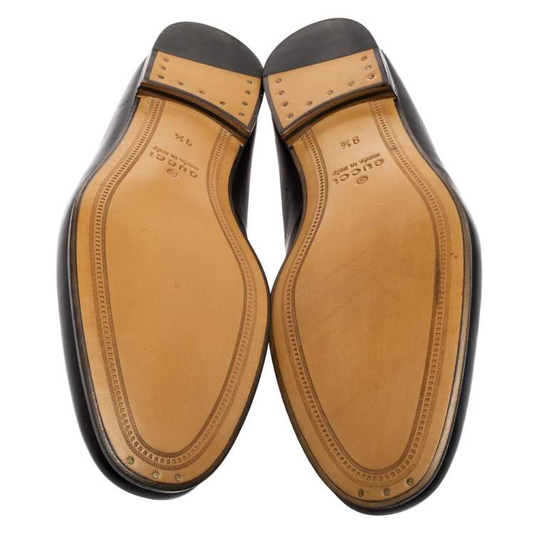 Pre Owned Gucci Black Leather Horsebit Jordaan Loafers Size 43.5 