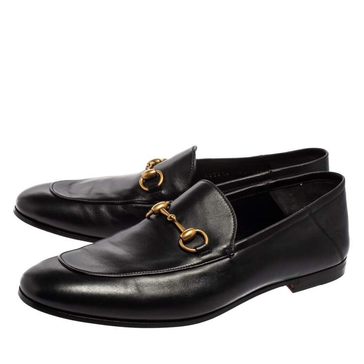 Pre Owned Gucci Black Leather Horsebit Jordaan Loafers Size 43.5 
