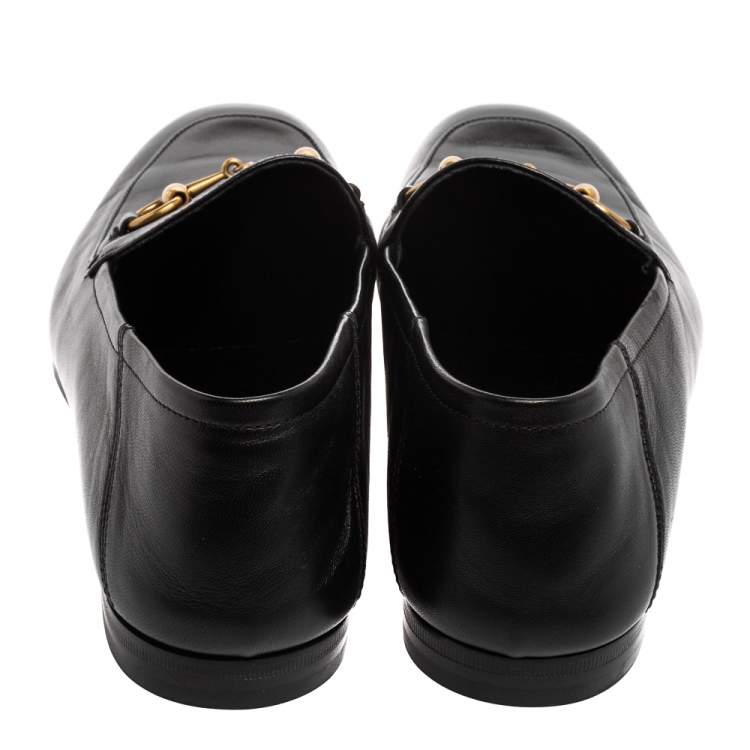 Pre Owned Gucci Black Leather Horsebit Jordaan Loafers Size 43.5 