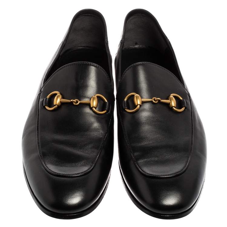Pre Owned Gucci Black Leather Horsebit Jordaan Loafers Size 43.5 