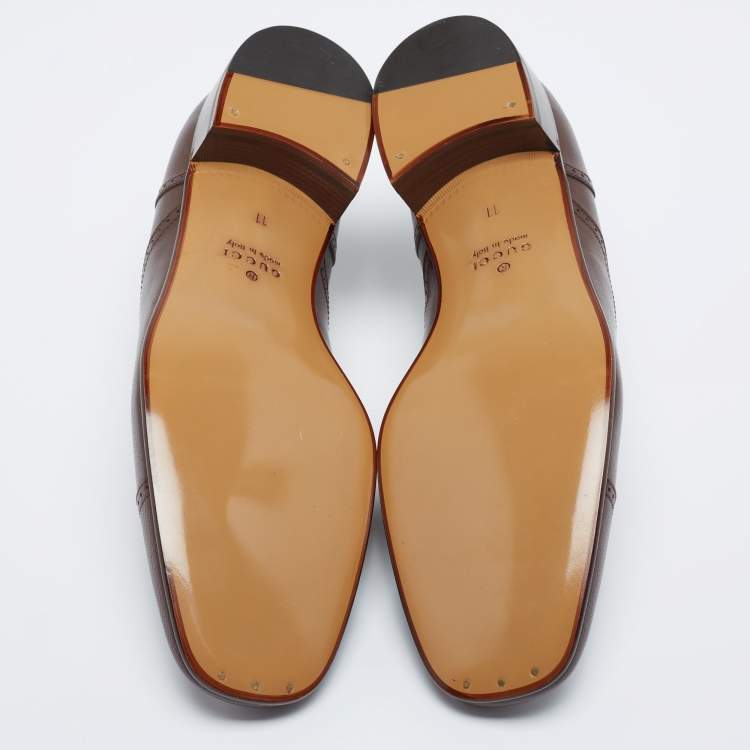 Pre Owned Gucci Brown Leather Perforated Derby Size 45