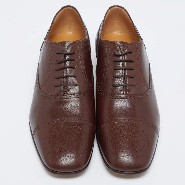 Pre Owned Gucci Brown Leather Perforated Derby Size 45
