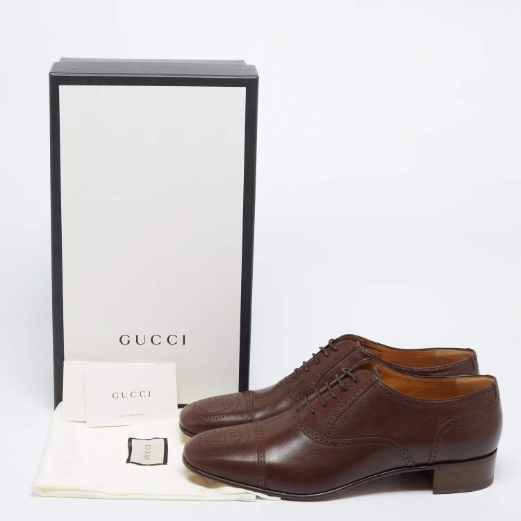 Pre Owned Gucci Brown Leather Perforated Derby Size 45