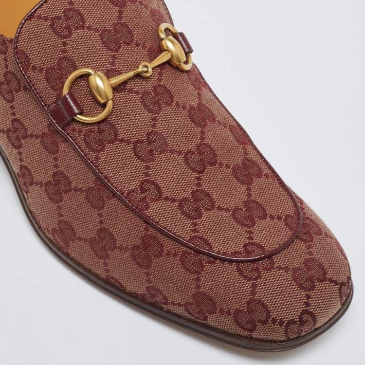 Pre Owned Gucci Burgundy/Beige GG Canvas Quentin Horsebit Slip On Loafers Size 42.5