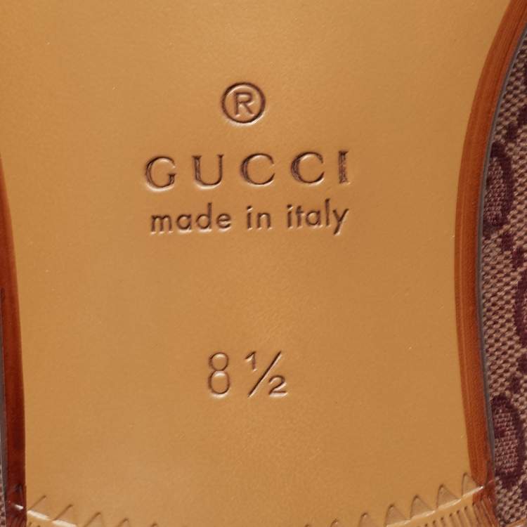 Pre Owned Gucci Burgundy/Beige GG Canvas Quentin Horsebit Slip On Loafers Size 42.5