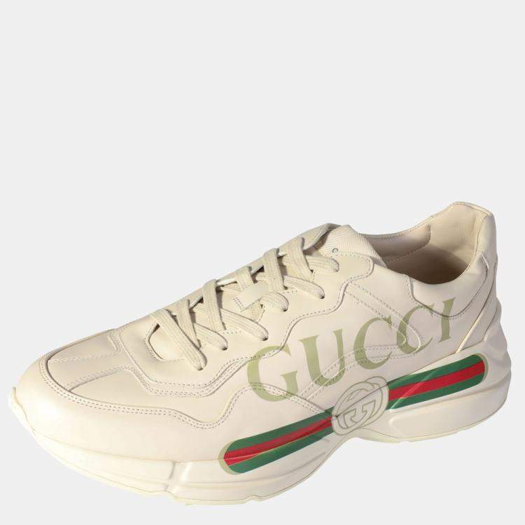 Pre Owned Gucci White Leather Rhython Logo Sneaker EU 45