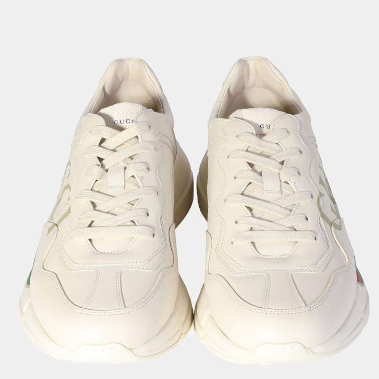 Pre Owned Gucci White Leather Rhython Logo Sneaker EU 45