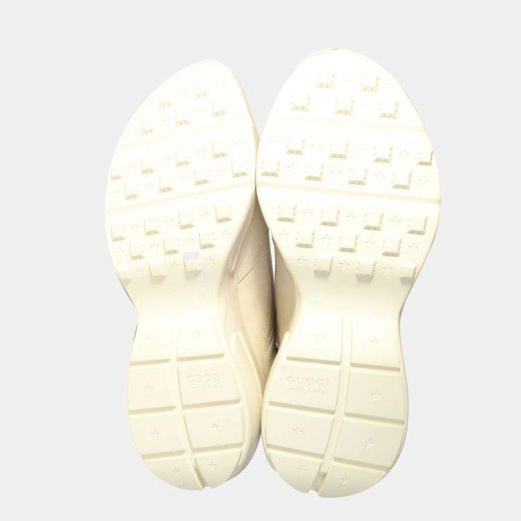 Pre Owned Gucci White Leather Rhython Logo Sneaker EU 45