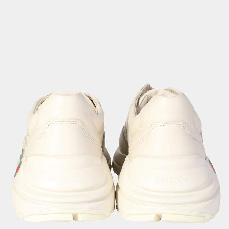 Pre Owned Gucci White Leather Rhython Logo Sneaker EU 45