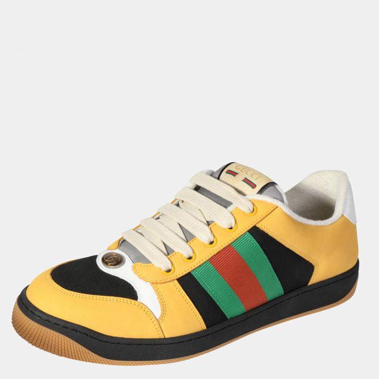 Pre Owned Gucci Yellow Web-Stripe Screener Sneaker EU 41