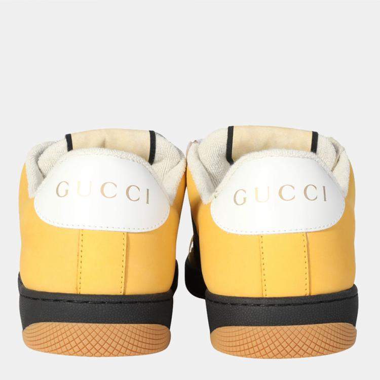 Pre Owned Gucci Yellow Web-Stripe Screener Sneaker EU 41