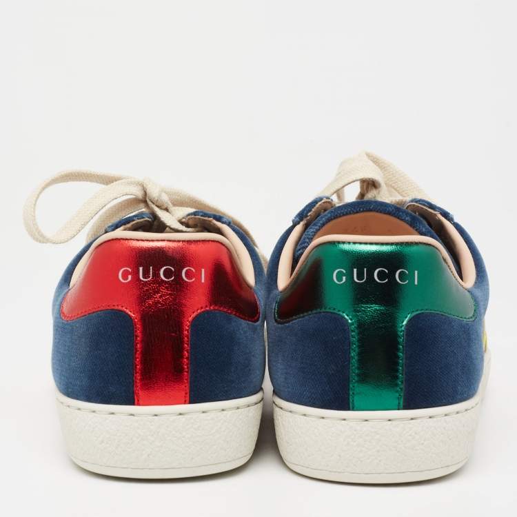 Pre Owned Gucci Blue Velvet and Leather Web Ace Sneakers Size 40