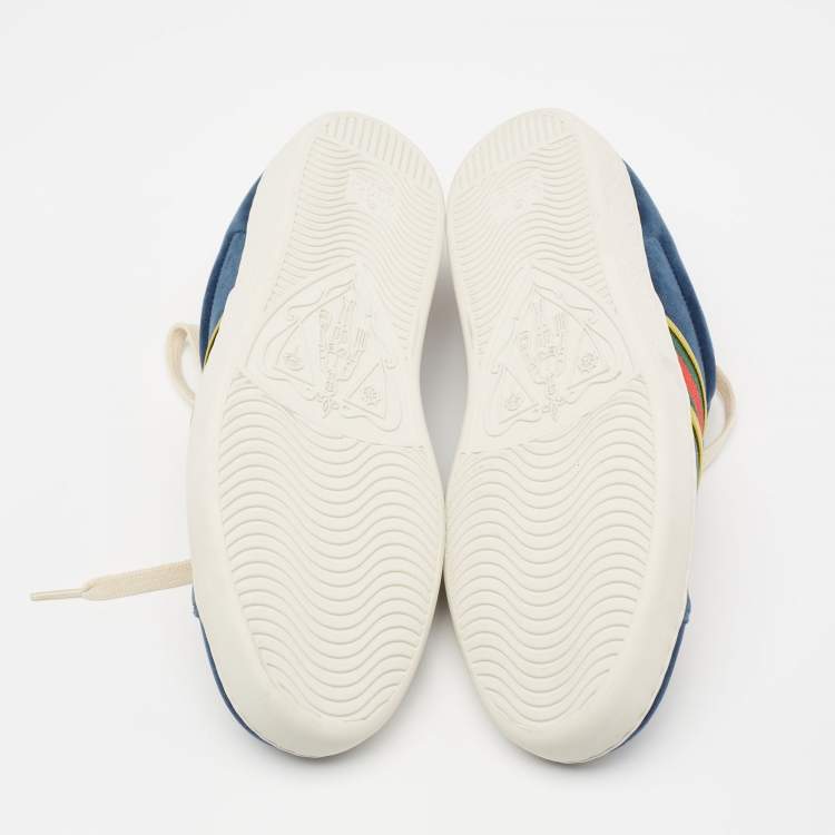 Pre Owned Gucci Blue Velvet and Leather Web Ace Sneakers Size 40