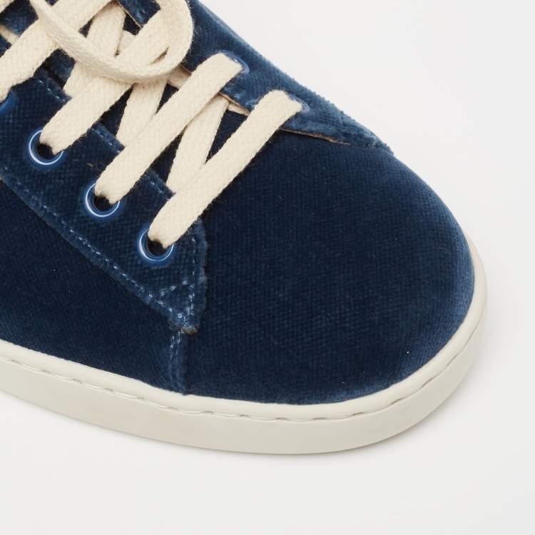 Pre Owned Gucci Blue Velvet and Leather Web Ace Sneakers Size 40