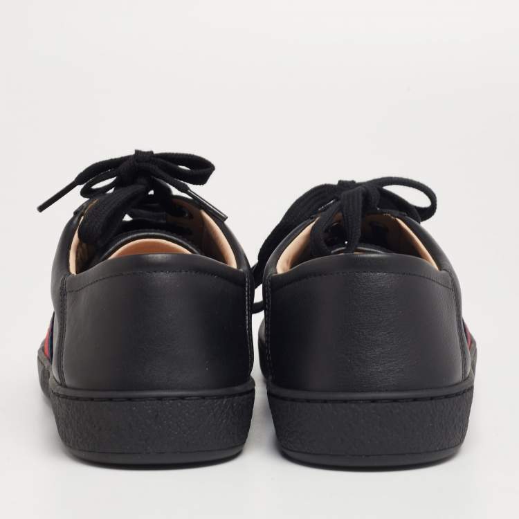 Pre Owned Gucci Black Leather Embroidered Bee Web Ace Low-Top Sneakers Size 40