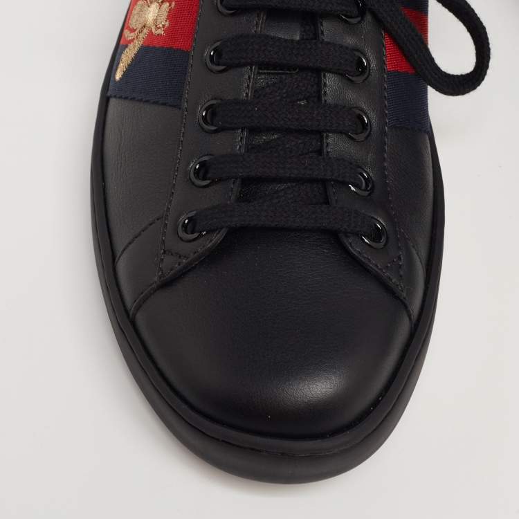 Pre Owned Gucci Black Leather Embroidered Bee Web Ace Low-Top Sneakers Size 40