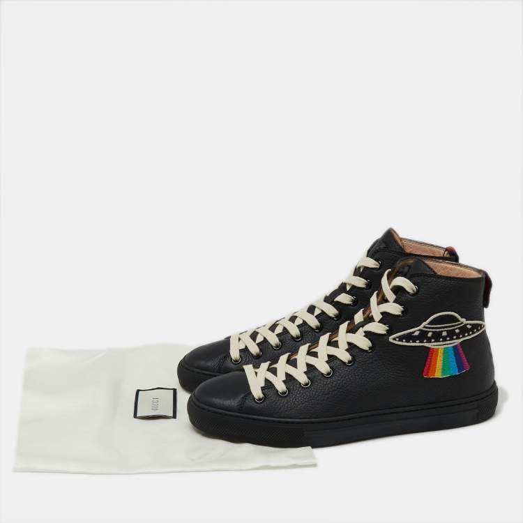 مملوكة مسبقًا Gucci Black Leather High-Top Sneakers Size 40