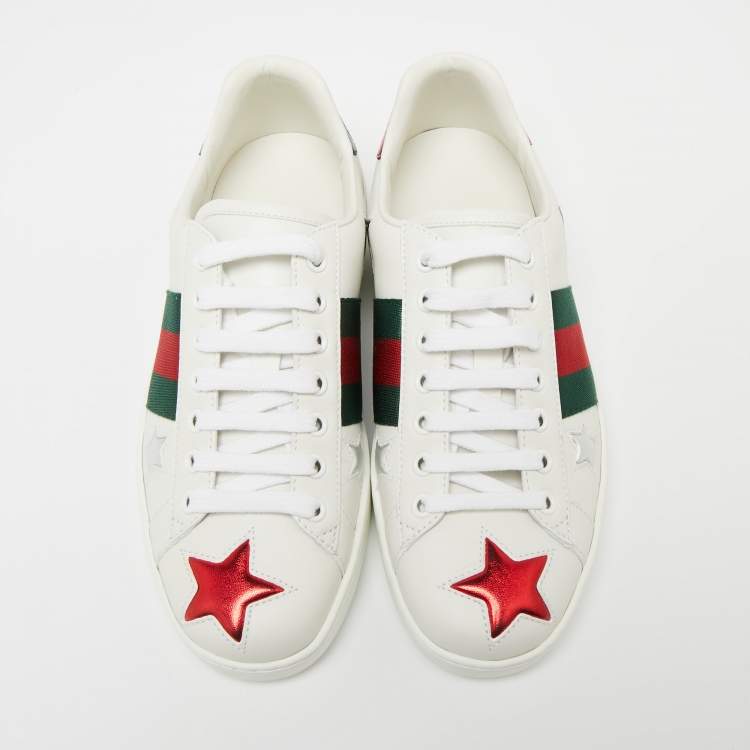 Pre Owned Gucci White Leather Metallic Stars Ace Low-Top Sneakers Size 39