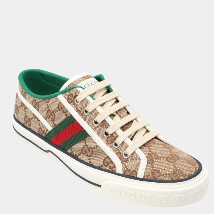 Pre Owned Gucci Beige/ Ebony Tennis 1977 Sneakers Size UK 9