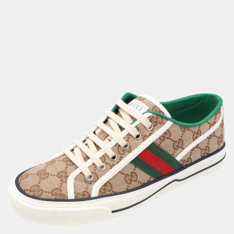 Pre Owned Gucci Beige/ Ebony Tennis 1977 Sneakers Size UK 9