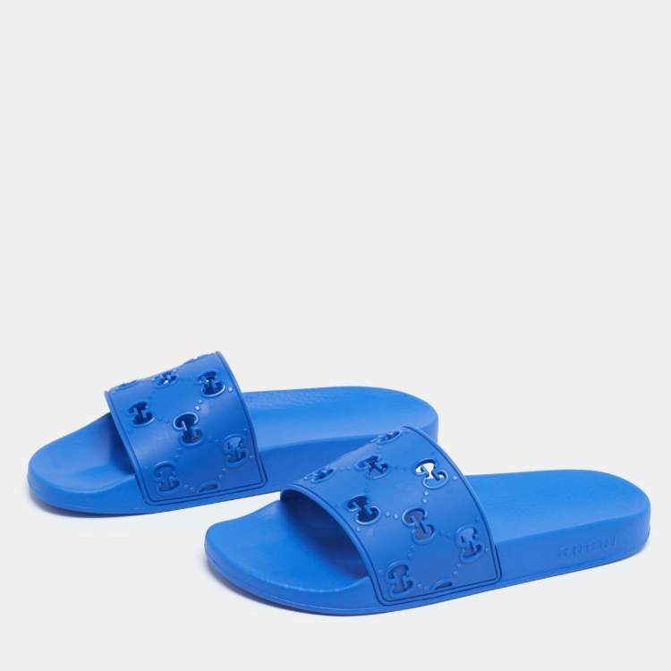 Gucci Men's GG Supreme Blue Flip Flops Sandals Size 9 G