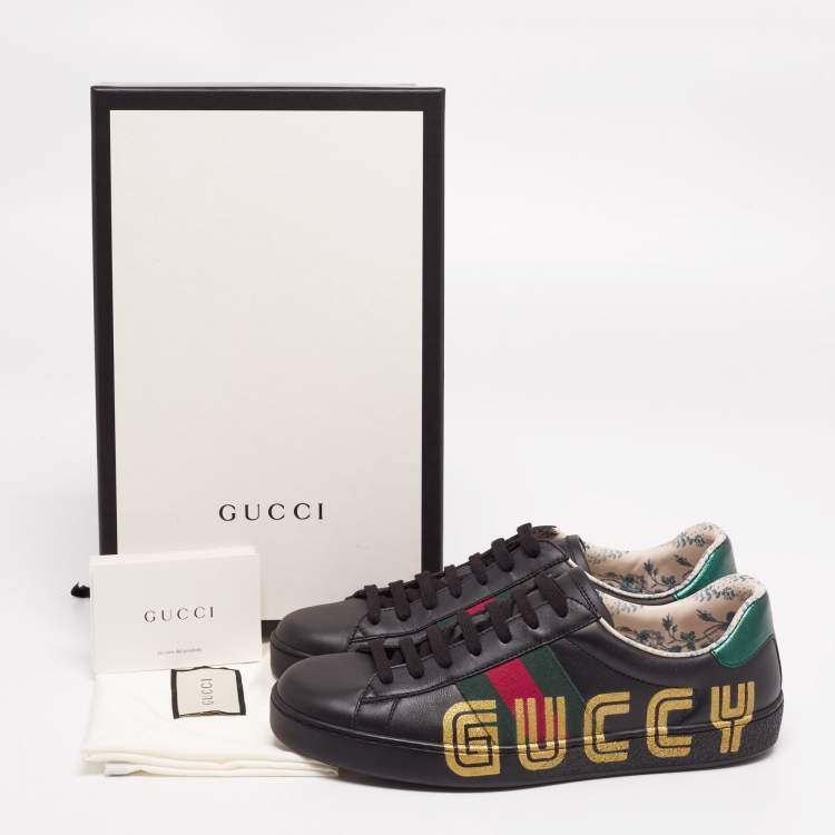 Pre Owned Gucci Black Leather New Ace Sneakers Size 40.5