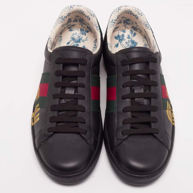 Pre Owned Gucci Black Leather New Ace Sneakers Size 40.5