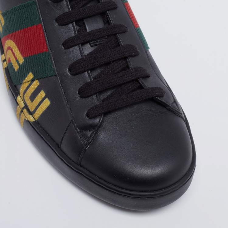 Pre Owned Gucci Black Leather New Ace Sneakers Size 40.5