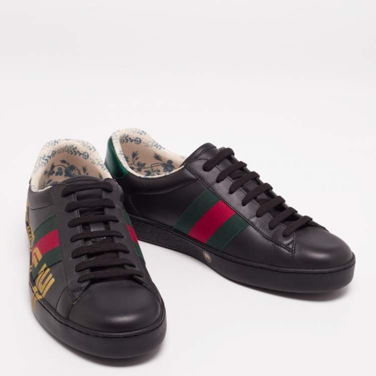 Pre Owned Gucci Black Leather New Ace Sneakers Size 40.5