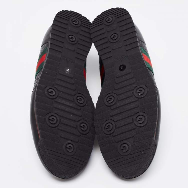 Pre Owned Gucci Black Microguccissima Leather Web Low Top Sneakers Size 44