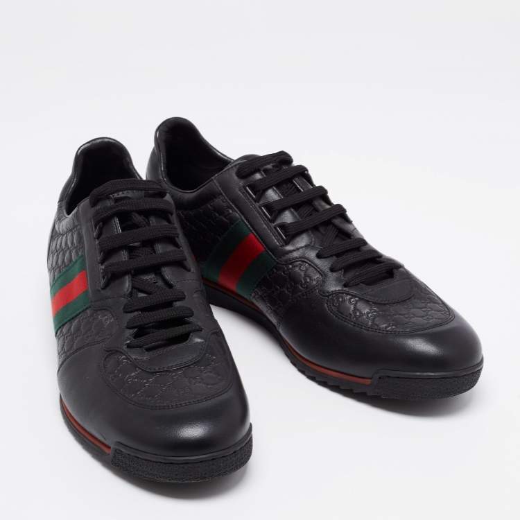 Pre Owned Gucci Black Microguccissima Leather Web Low Top Sneakers Size 44