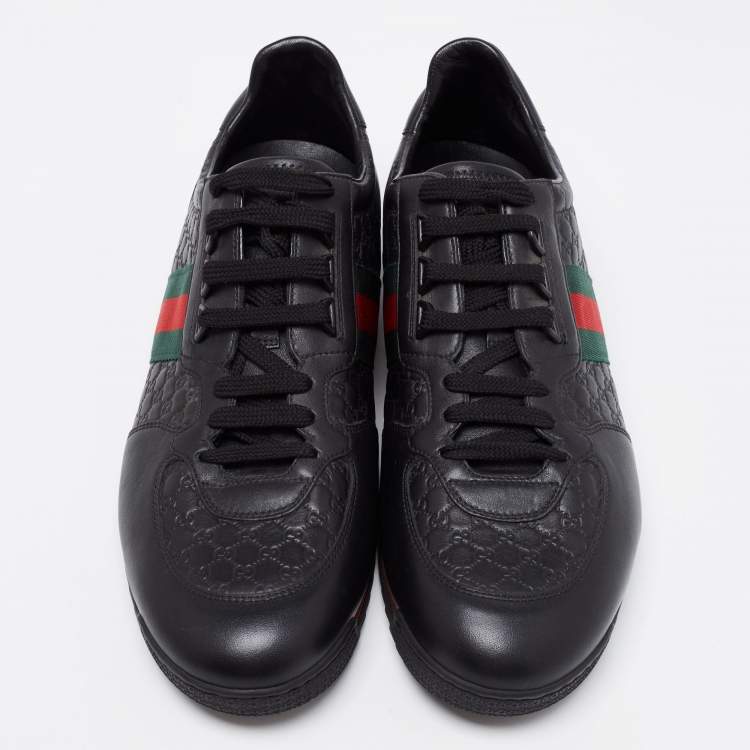 Pre Owned Gucci Black Microguccissima Leather Web Low Top Sneakers Size 44