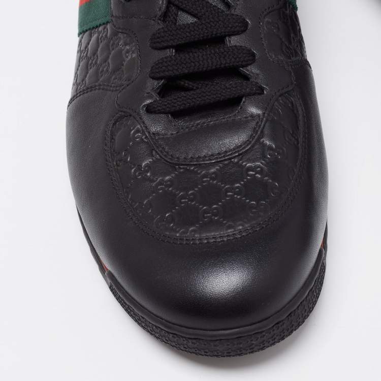 Pre Owned Gucci Black Microguccissima Leather Web Low Top Sneakers Size 44