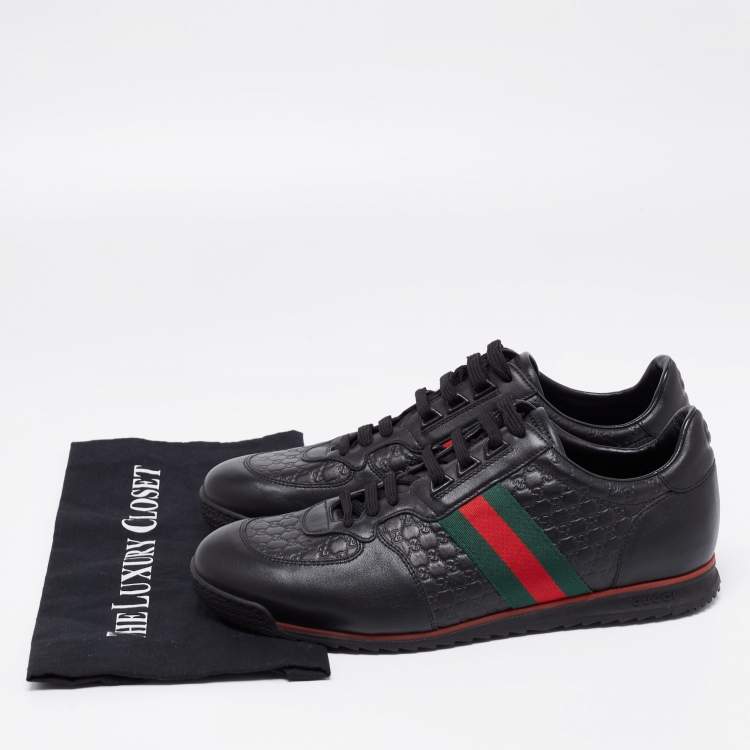 Pre Owned Gucci Black Microguccissima Leather Web Low Top Sneakers Size 44